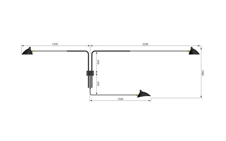 3 Arm Straight Wall Lamp by Serge Mouille Wall Lamps 3 Arm Straight Wall Lamp by Serge Mouille Wall Lamps